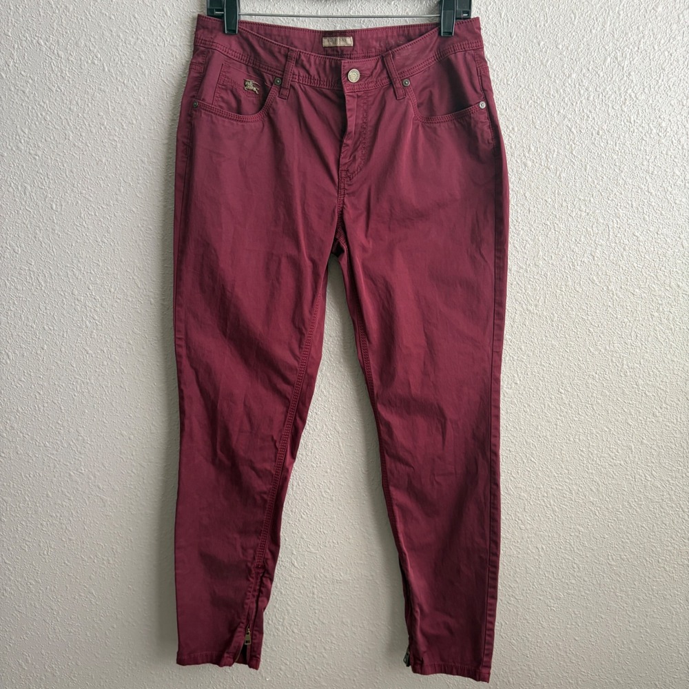Burberry Brit Burgundy Bayswater Cotton Stretch Skinny Zip Pants 32